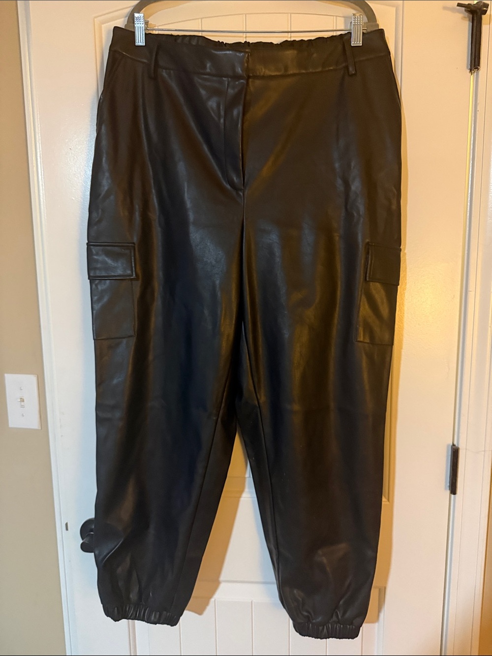 Bar III Black Faux Leather Cargo Joggers